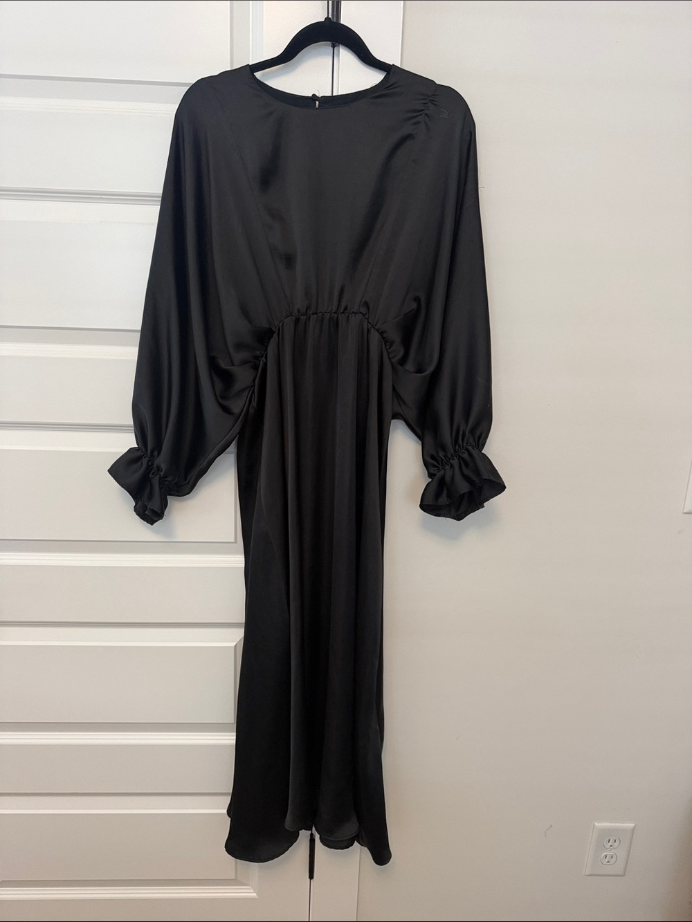 Zara Black Satin Maxi Dress with Ruffled Cuffs